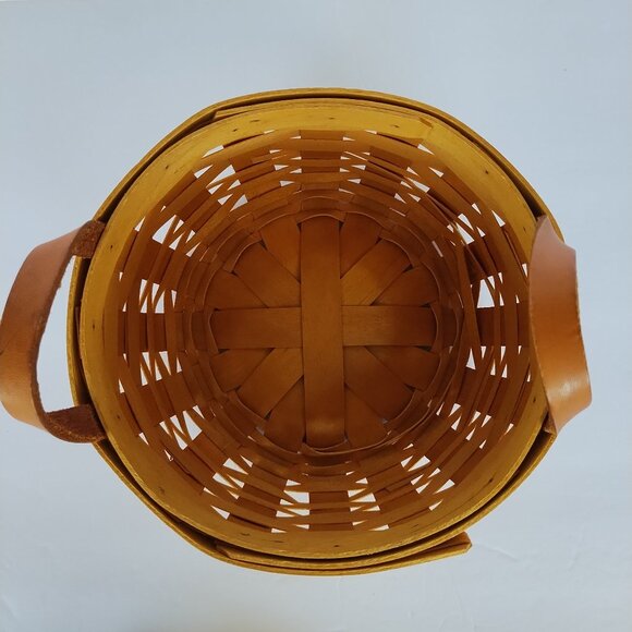 Longaberger 2001 Small Round Basket With Leather Handles - Picture 2 of 13